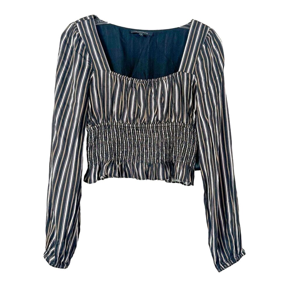 NWT Olivaceous Women's Balloon Sleeves Striped Smocked Crop Top Multicolor Small